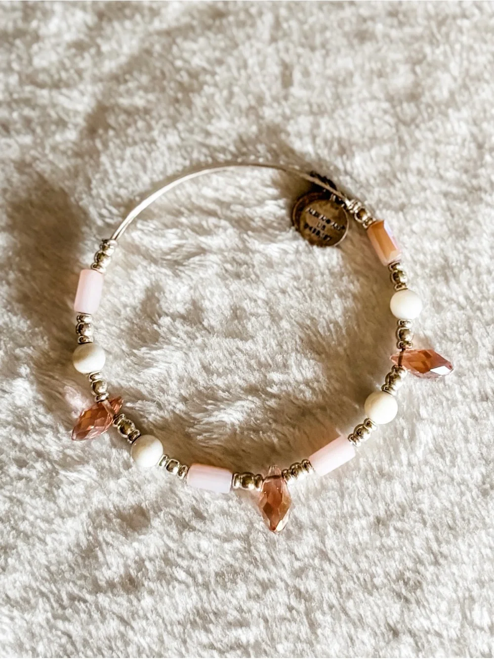 Alex and Ani Light Pink Crystal & White Beaded Bangle Bracelet - Silver